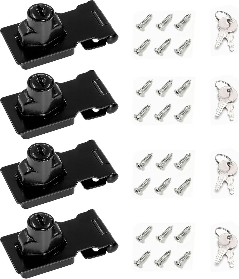 I-EASYDWW 2.5 Inch Keyed Hasp Lock for Cabinets & Small Doors, Twist Knob Design, Heavy Duty Zinc Alloy with Chrome-Plated Iron, Includes Keys & Screws - Black, 4 Pack - Image 1